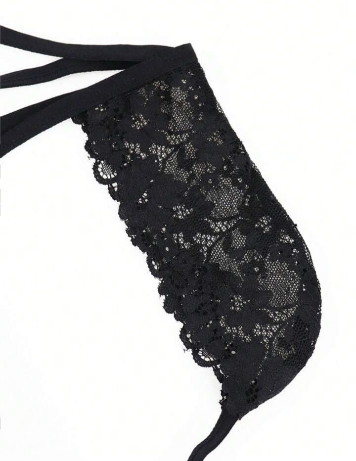 Fashionable Lace Trim Seamless Briefs For Men, Black, Waist Fit